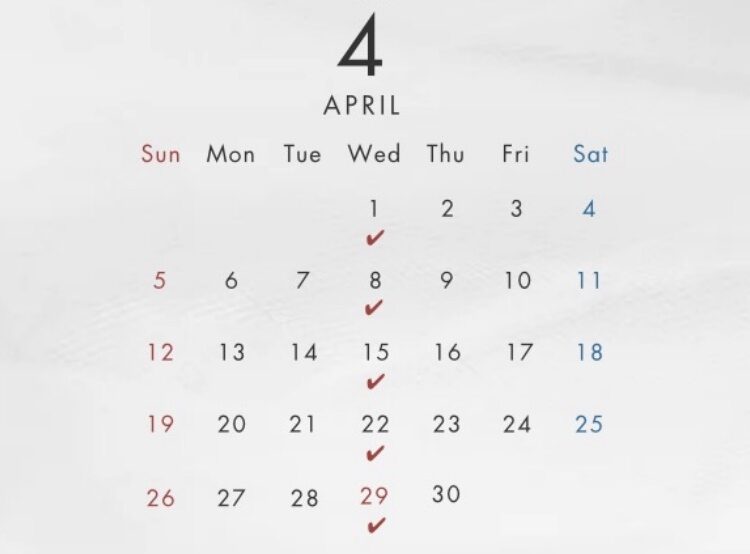 4月定休日のご案内