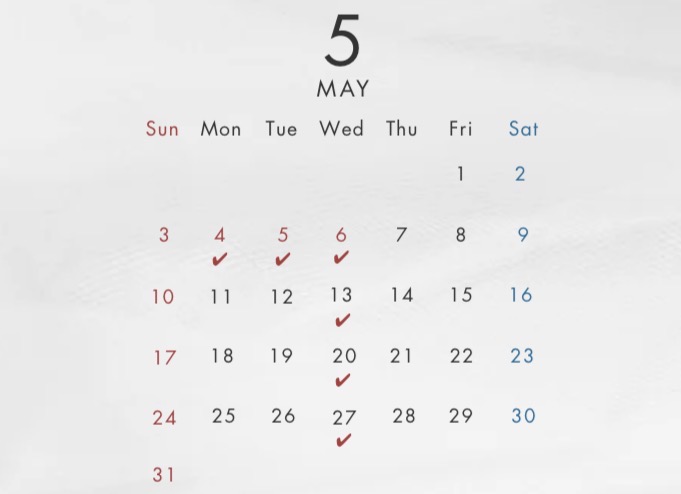 5月定休日のお知らせ