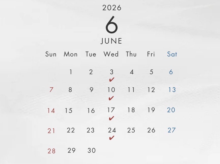 6月定休日のお知らせ