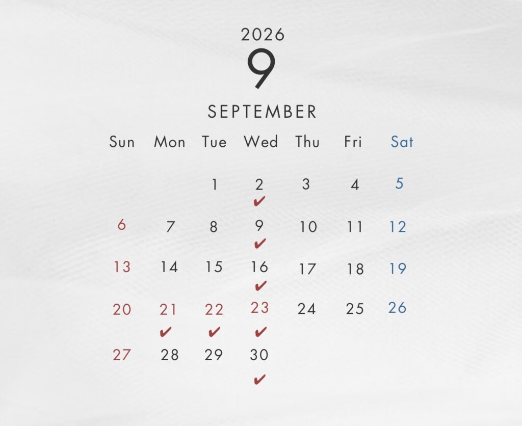 9月店休日のお知らせ